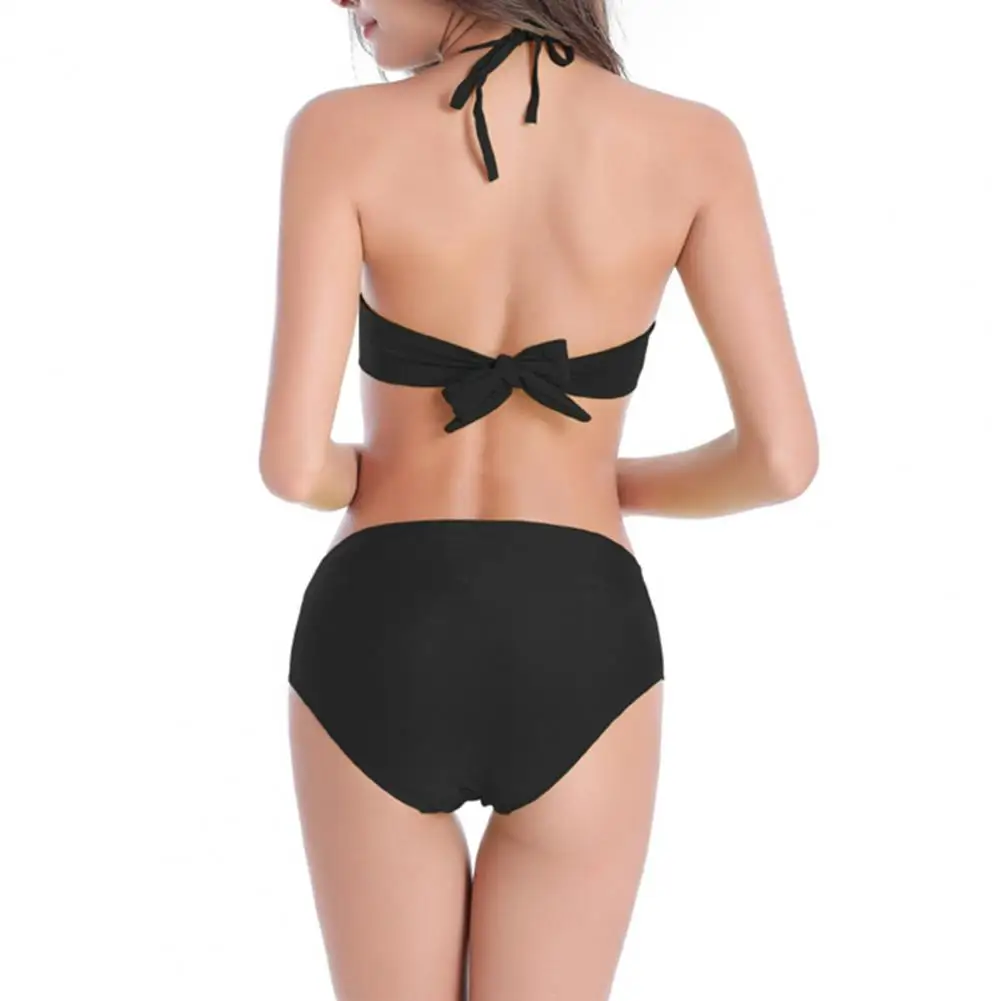 Women Bikini Set, Push-Up Cup Built-In Steel Support Double Layer Ruffle Trim Adjustable Neck Strap High Waisted Swimsuit