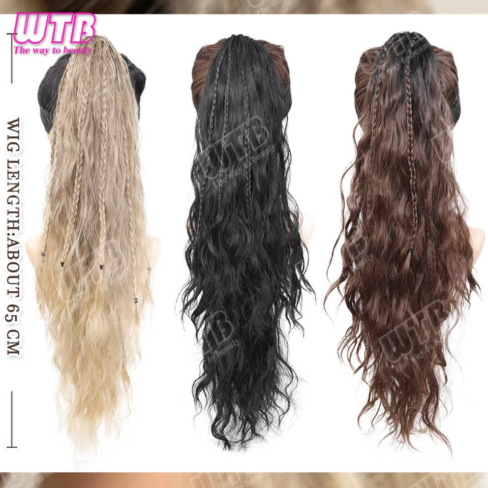 Curly Ponytail Synthetic Wig Clip Style Long Curly Ponytail Wig with Small Braids Suitable for Women's Daily Wear and Holidays