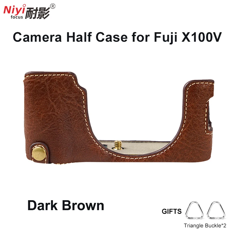 PU Leather Camera Half Case for Fujifilm X100V Body Protector with Triangle Buckle Gift Retro Vintage Camera Case Accessory