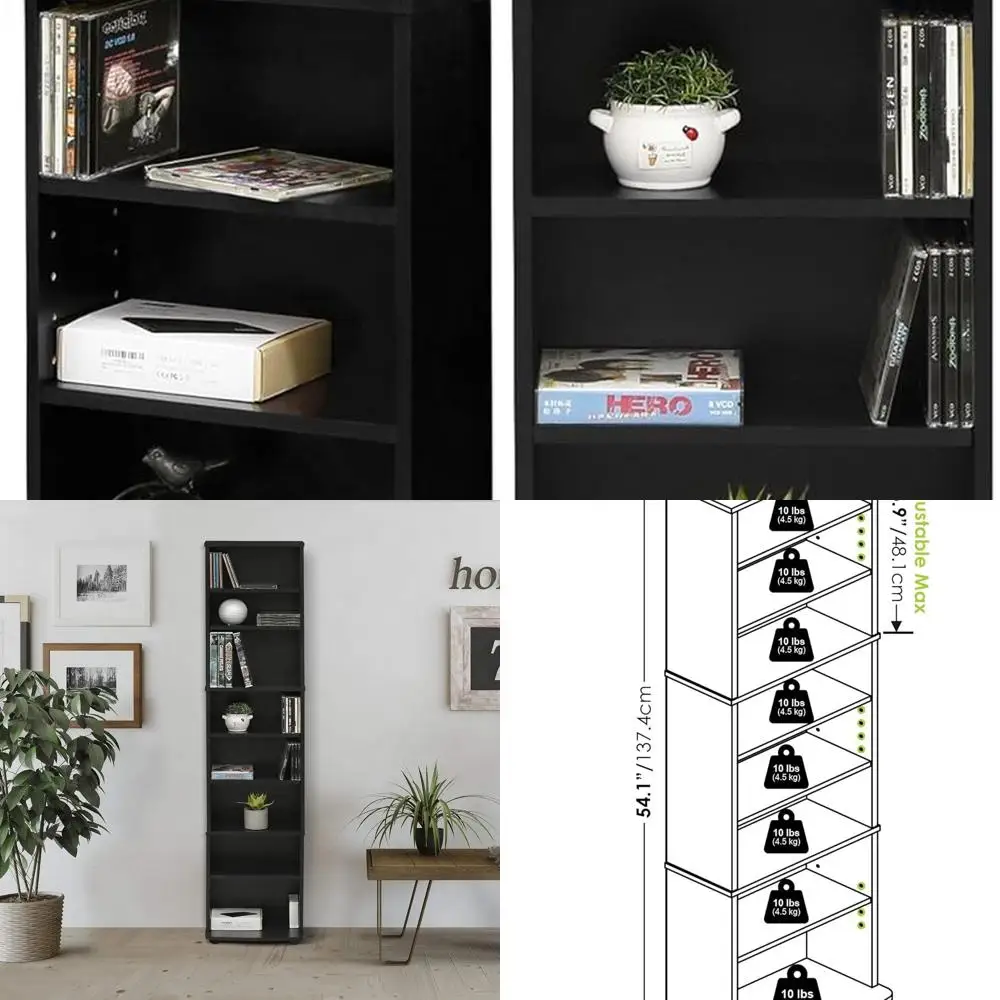 

8-ярусная тонкая полка для компакт-дисков/DVD Espresso, регулируемая полка для хранения медиа, использования в гостиной и офисе