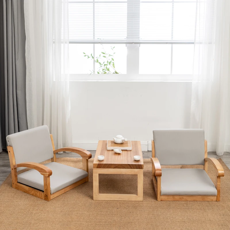 Solid Wood Tatami Sofa Living Room Legless Backrest Chair Home Furniture Japanese Tea Room Bed Soft