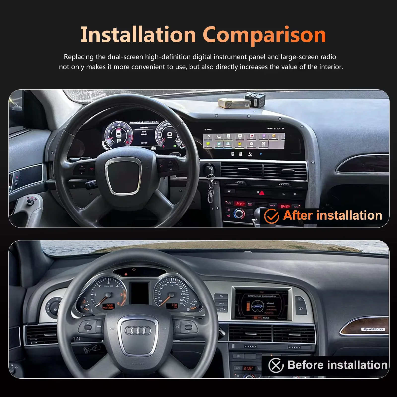 mz Dual screen For Audi A6 A6L C6 4F 2005 - 2012 Digital speed Dash Cluster Virtual Cockpit Android Stereo Carplay Auto GPS WIFI