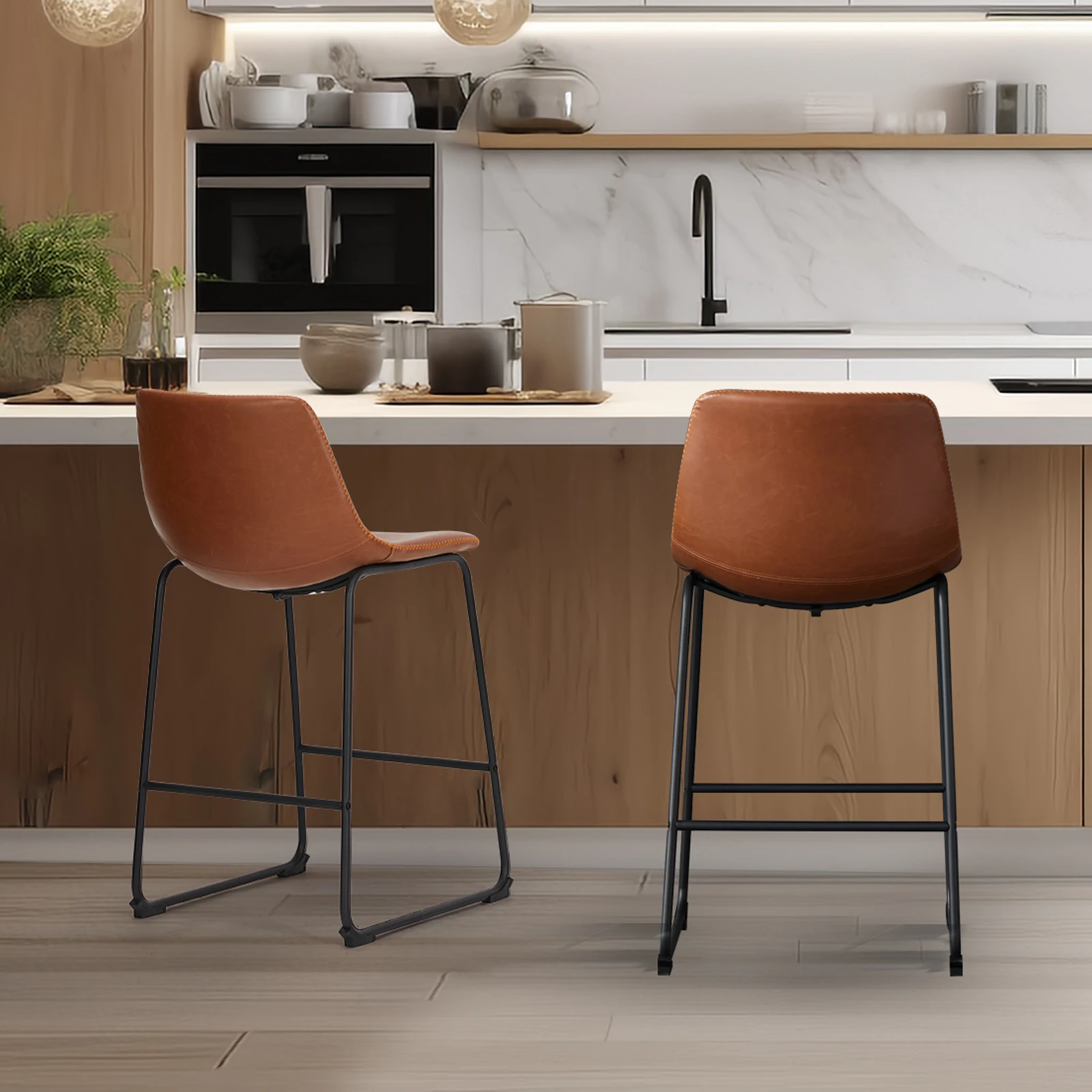 

JHK Pu Leather 2 Pack Counter Height High For Home and Office Comfortable Sponge Cushion Outdoor and Indoor Sturdy Chairs