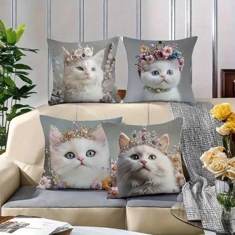 Cute cat face and claws digital printing pillow cover Short plush Suitable living rooms bedrooms sofas throw cushion cover 4pcs