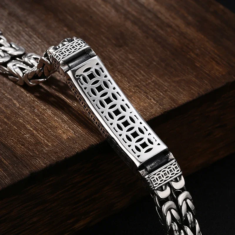 Chinese Style Retro Silver Double-stranded Peace Tattoo Money Brave Troops Men\'s Bracelet Personality Pop Retro Lucky Guy