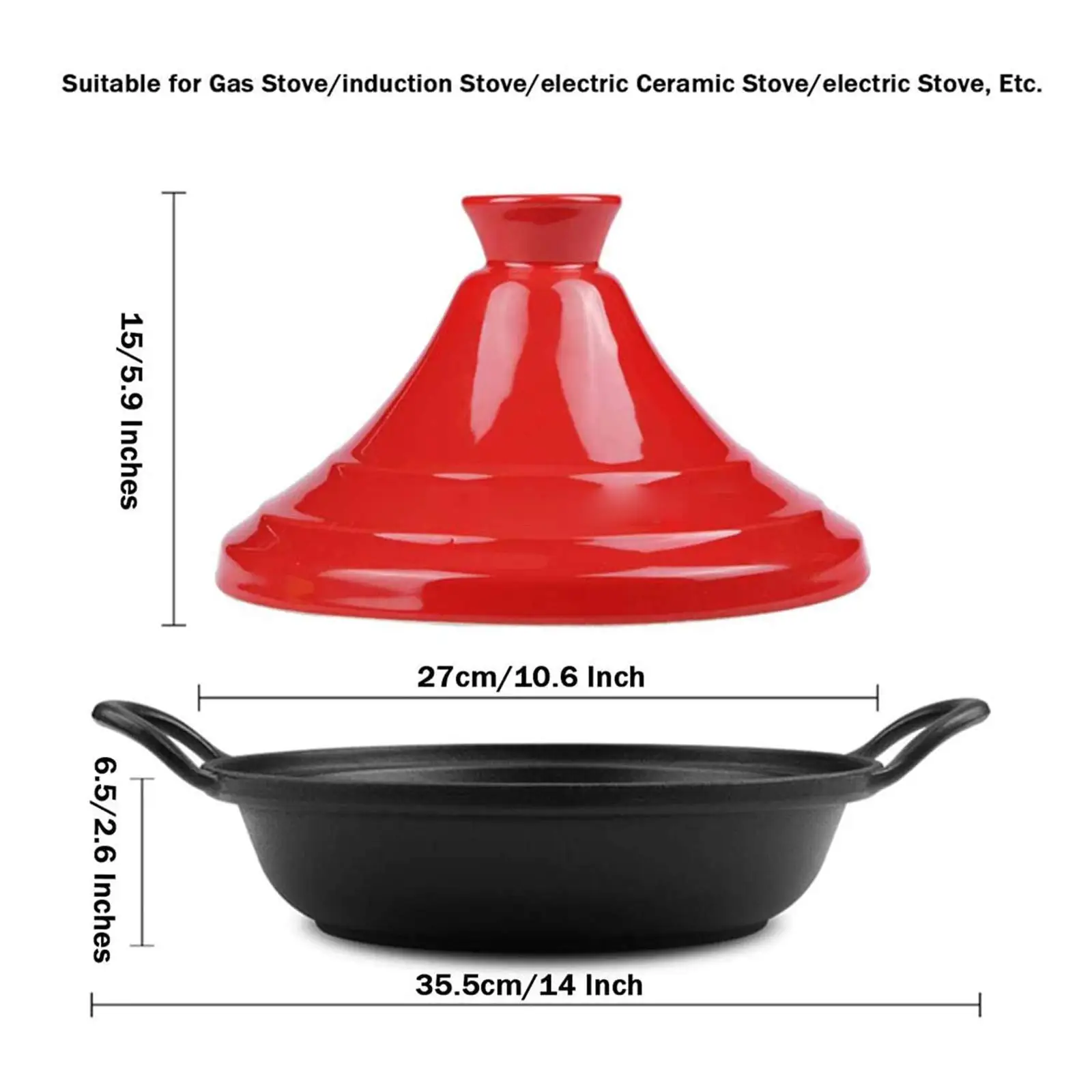 Moroccan Tagine Enameled Cast Iron Cooking Pot 27cm Tajine with Ceramic Cone-Shaped Lid 3 QT Casserole Dish For Cooking and Stew