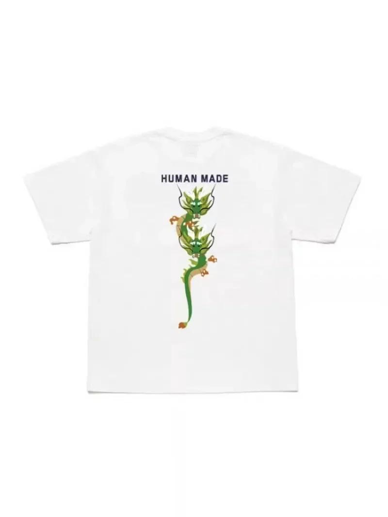 Human Made Cartoon Dragon Print Loose Fit Slub Cotton Tee Couple Casual Summer