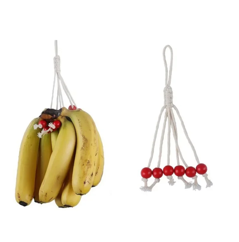 

Home Kitchen Banana Storage Hanger Simple Nordic Style Handwoven Cotton Rope Wood Beads Banana Hanger