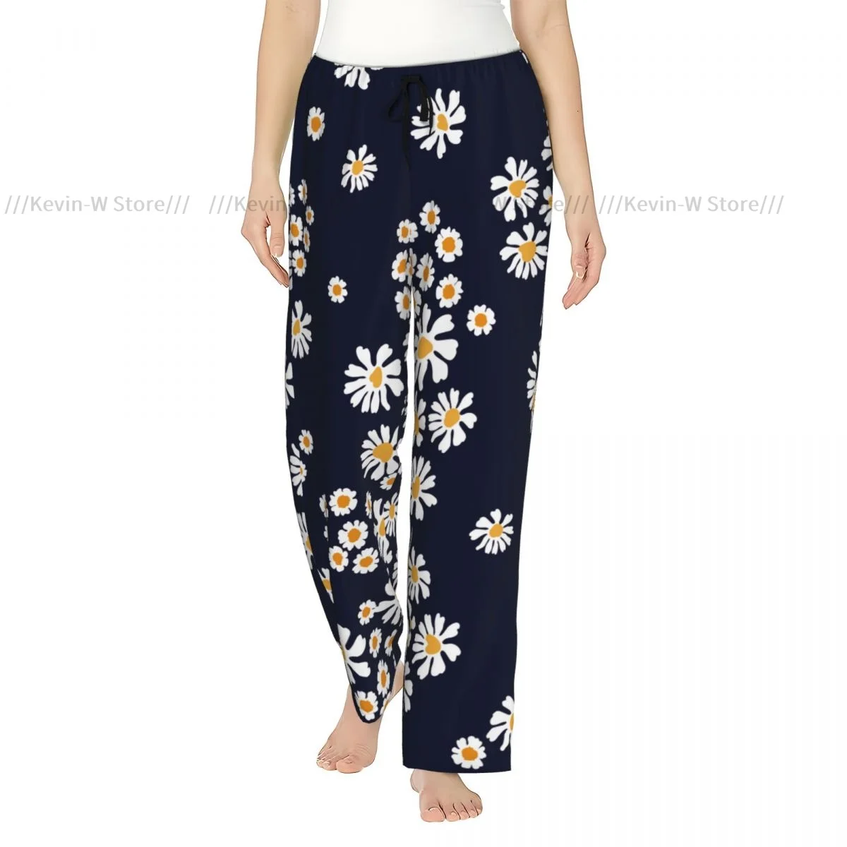 

Women Cozy Flannel Lounge Pants Soft Cute Daisies And Chamomiles Sleep Bottoms for Winter Homewear