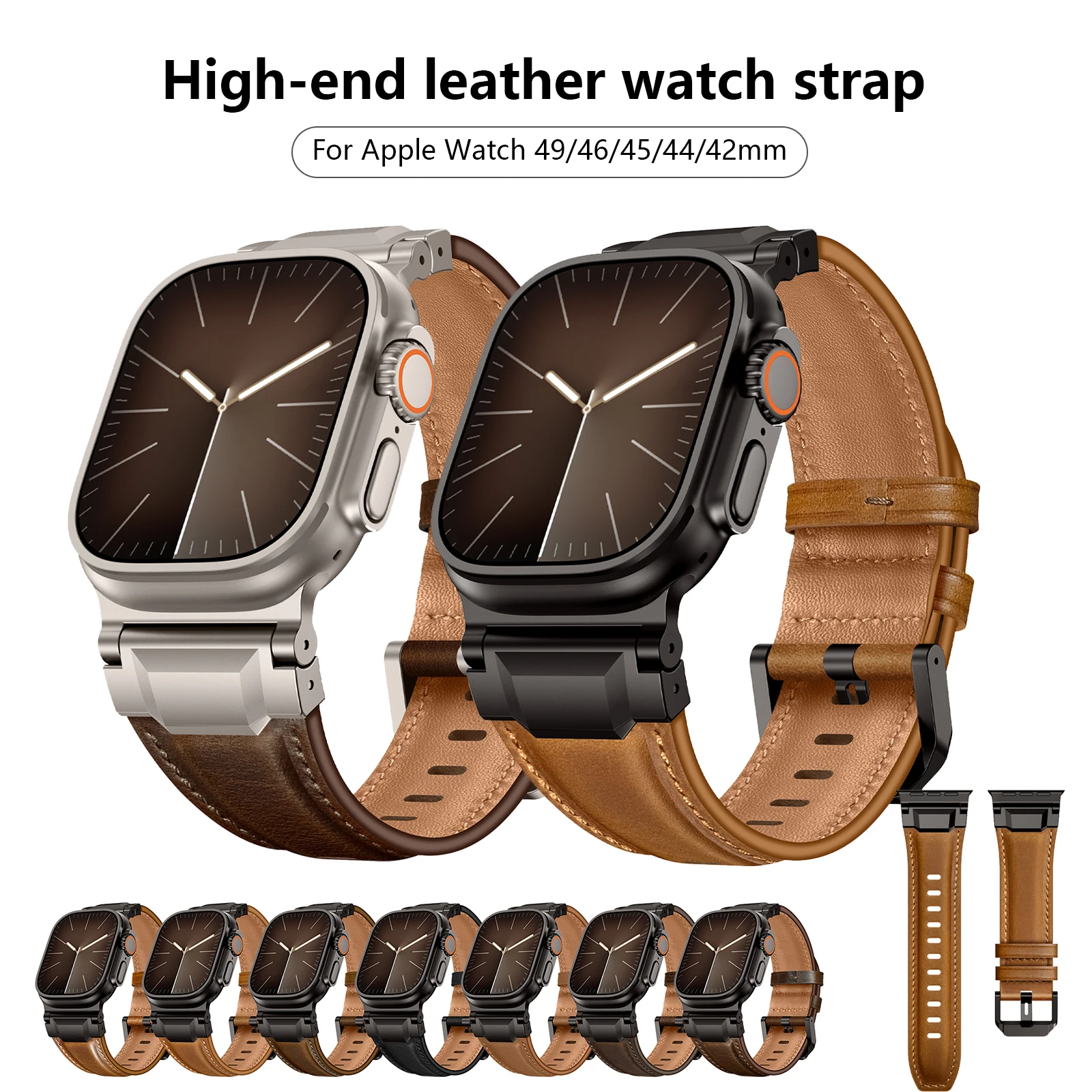 

Металлический бронированный кожаный ремешок для Apple Watch Ultra 49 мм S10 46 мм 45/44/42 мм Мужской деловой ремешок для IWatch S11 S10 S9 SE S8