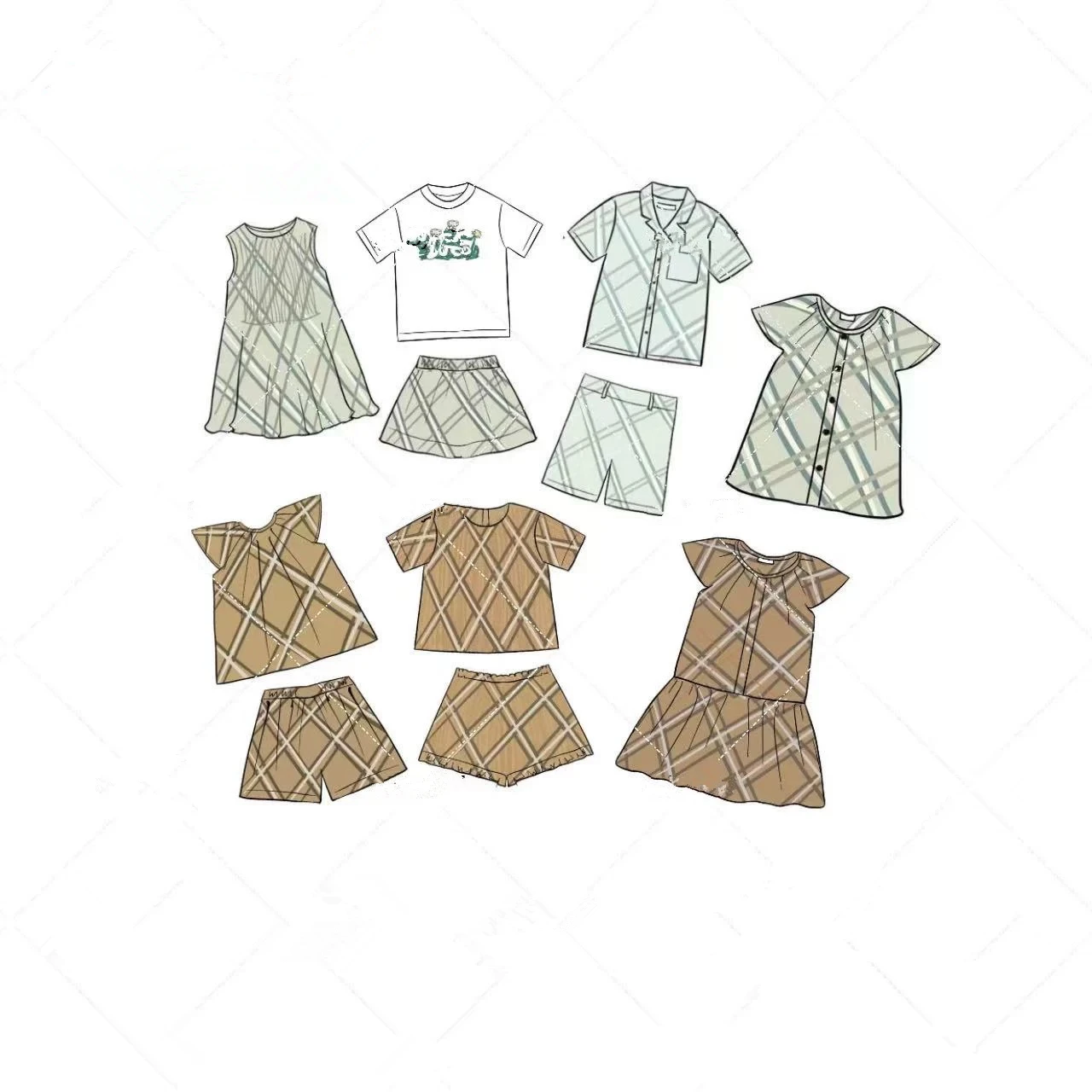 

2025 Summer New Product: Children's Classic Diagonal Element Shirt, Short Sleeve Shorts, Dress Collection