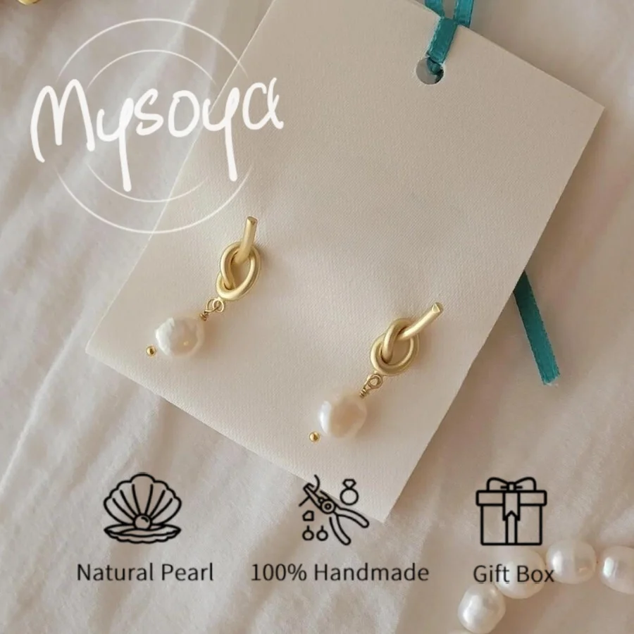 

Mysoya Freshwater Pearl Knot Earrings 6-7mm with Gift Box Birthday Gift Wedding Jewelry Mother's Day Christmas Gift