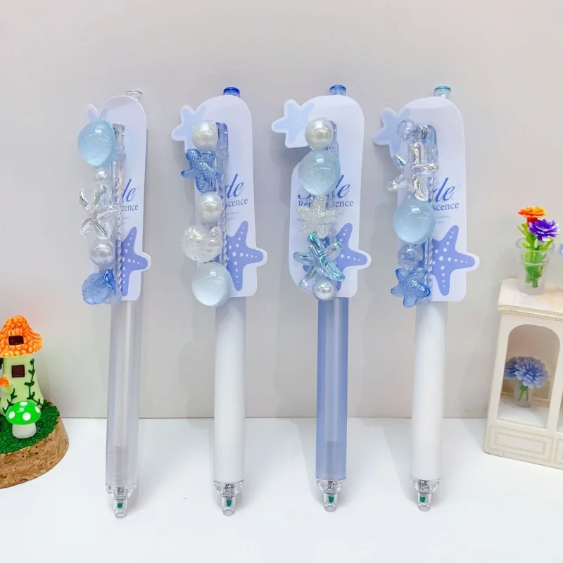 24pcs/lot Creative Starfish Pearl Press Gel Pen Cute 0.5mm Black Ink Signature Pens Promotional Gift Office School Supplies