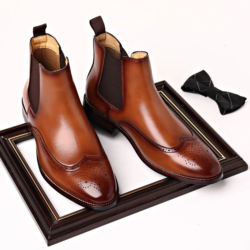 Brand Men's Chelsea Boots Genuine Cow Leather Handmade Boot Shoes Work Shoes For Formal Dress Wedding Business Party New