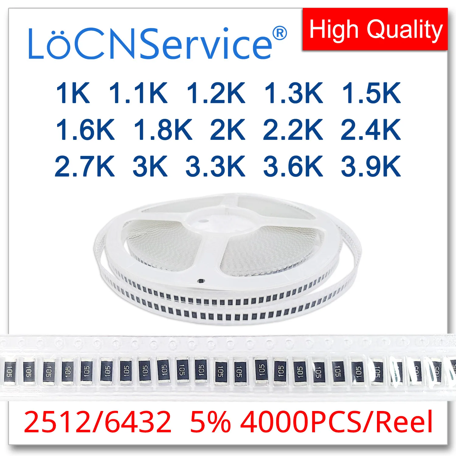 

LoCNService 2512 J 5% 4000 шт 1K 1,1 K 1,2 K 1,3 K 1,5 K 1,6 K 1,8 K 2K 2,2 K 2,4 K 2,7 K 3K 3,3 K 3,6 K 3,9 K smd 6432 резистор Ом