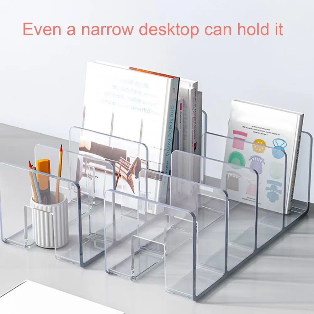 3/4 Grids Bookend Transparent Desktop Book Stand Magazines Book Organizer Multi-functional Magazine Storage Rack