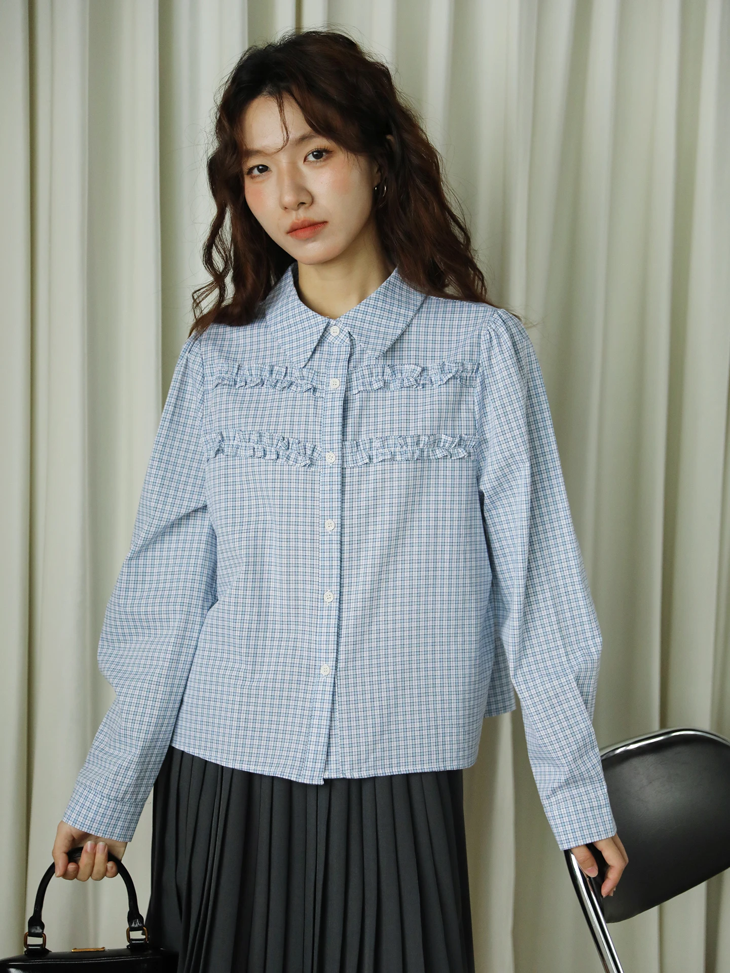 

Синяя клетчатая рубашка с длинным рукавом, женская свободная универсальная рубашка, молодежный топ, простой дизайн, хлопковая рубашка на пуговицах