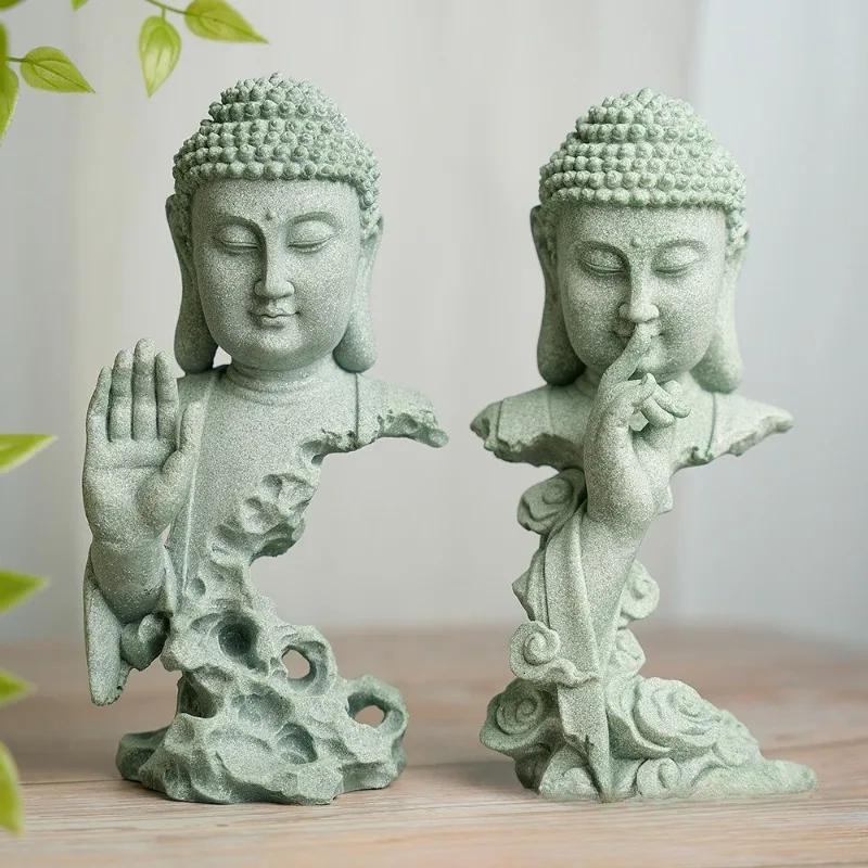 1Pcs Buddhist Statue Desktop Decoration Tablescape Decoration Home Zen Statue Green Sandstone