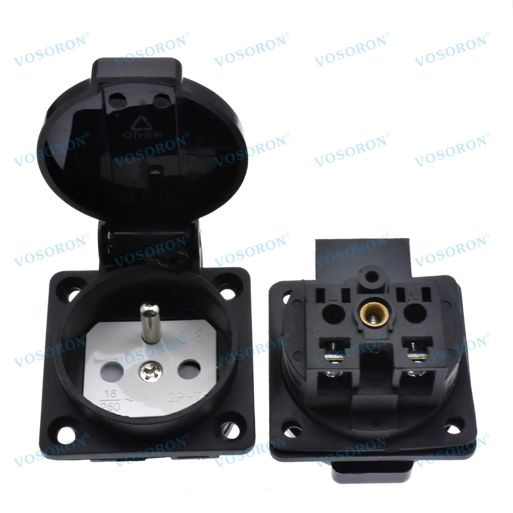 16A French Standard Waterproof Socket IP44 Industrial Household AC Power Dustproof Outlet Copper Contact Body Generator 250V