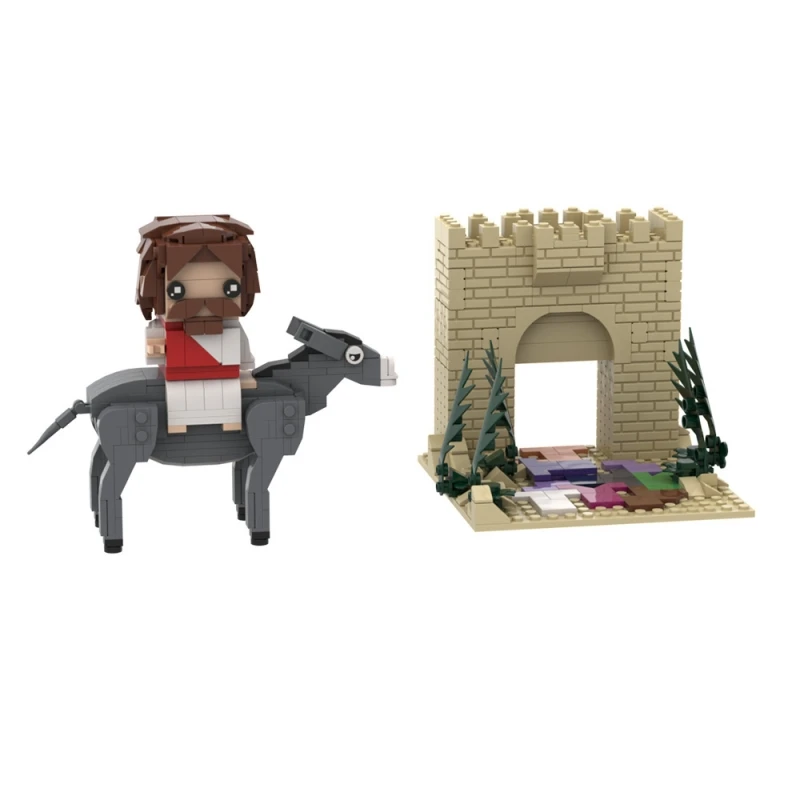 MOC Jesus Model importer décennie ks, Church, Nina ifixion of Jesus, Rode the matkey, Into Jerusalem Action Figure, Bricks Toy Gift