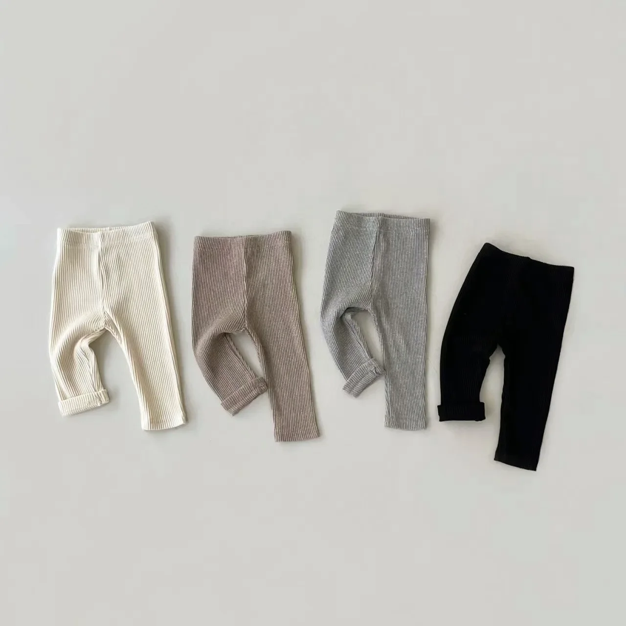 Kids Baby Spring Leggings Girls Skinny Ribbed Pants Toddler Casual Elasticity Simple Render Pants Boys Cotton Trousers