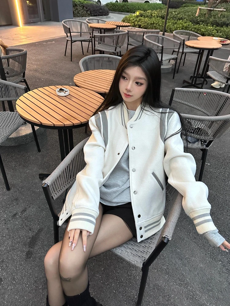 

Baseball Jackets Unisex Womens Winter Woolen Bomber Illusion Two-Pieces Soft-Shell Hooded Multi-Functional Buttons Tailored Chic