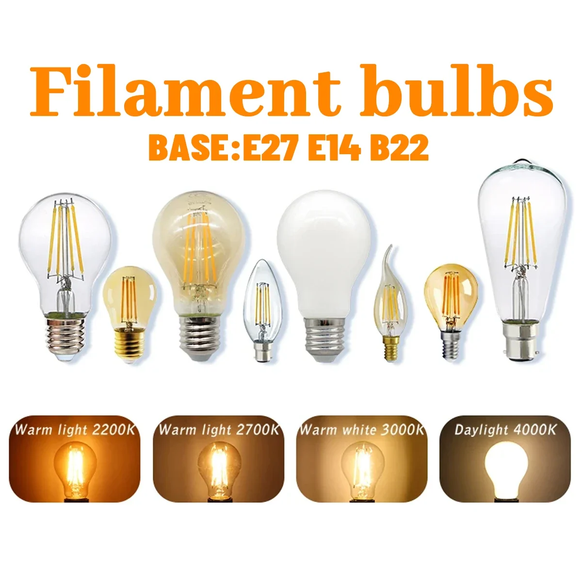 10PCS LED Edison Bulb E27 E14 B22 220V 2700K 3000K 4000K Vintage Filament Lamp Retro Ampoule Incandescent Replacement Light