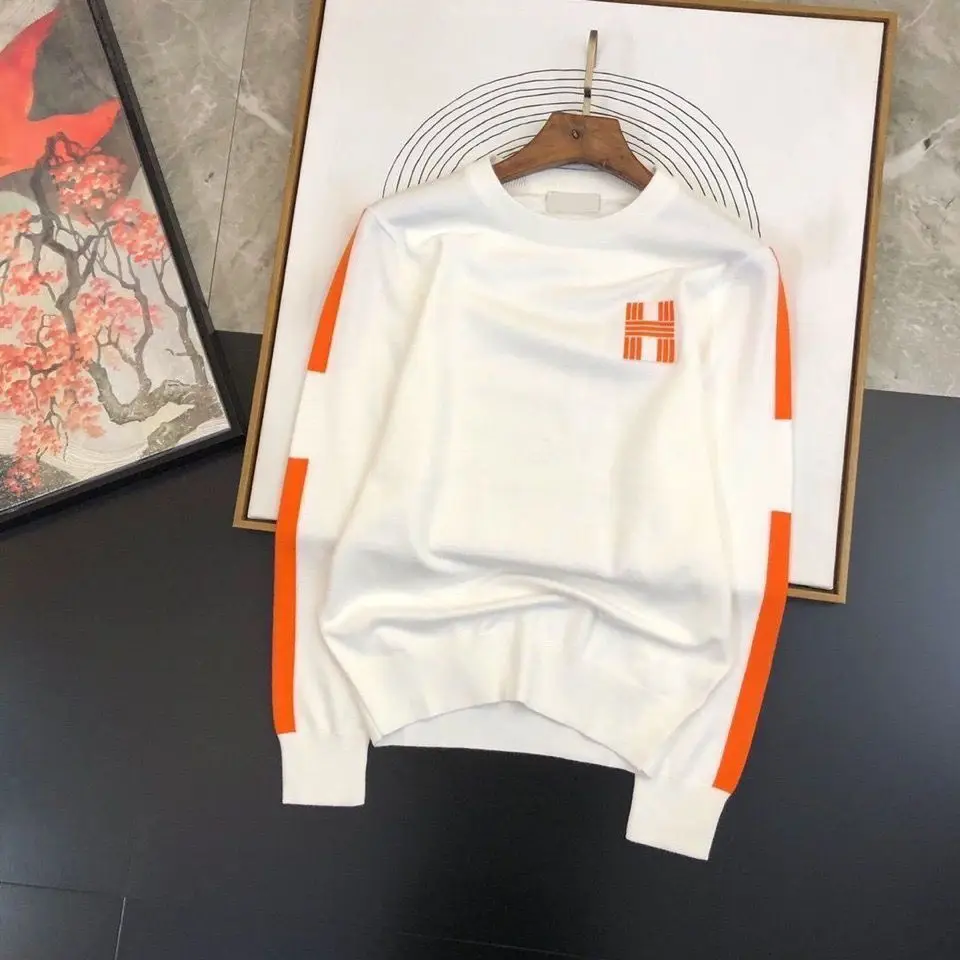 spring and autumn new products contrasting colors embossed printed letters men's versatile round neck pullover new sweater