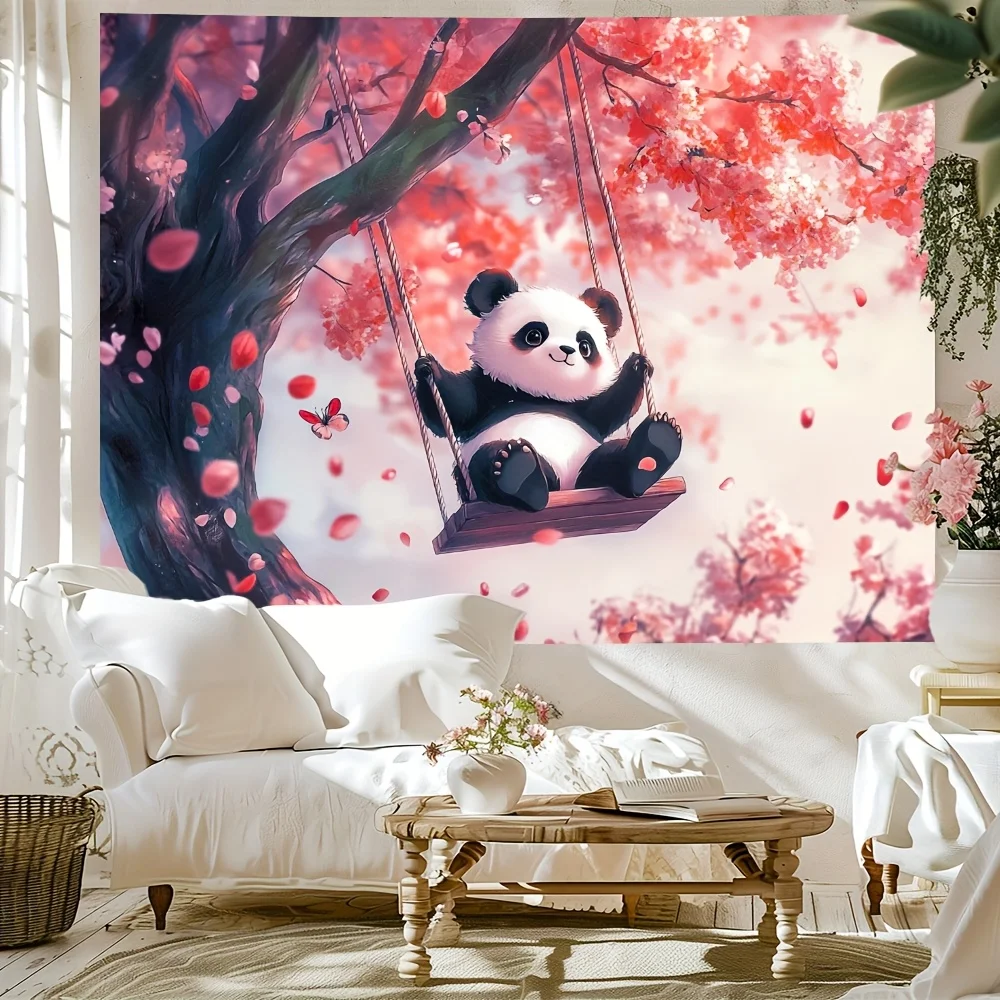 

Очаровательная панда на гобелене, настенный декор для спальни, уютная атмосфера, химерный домашний стиль и радостное улучшение окружающей среды