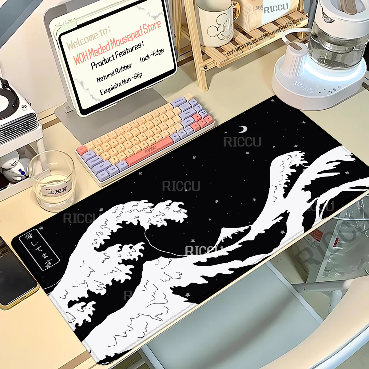 

The Great Wave Of Kanagawa Black Gaming Mouse Pad Cushions Non-slip Pad on The Table Carpet Gamepad Gamer Deskmat Mouse Mat Rug