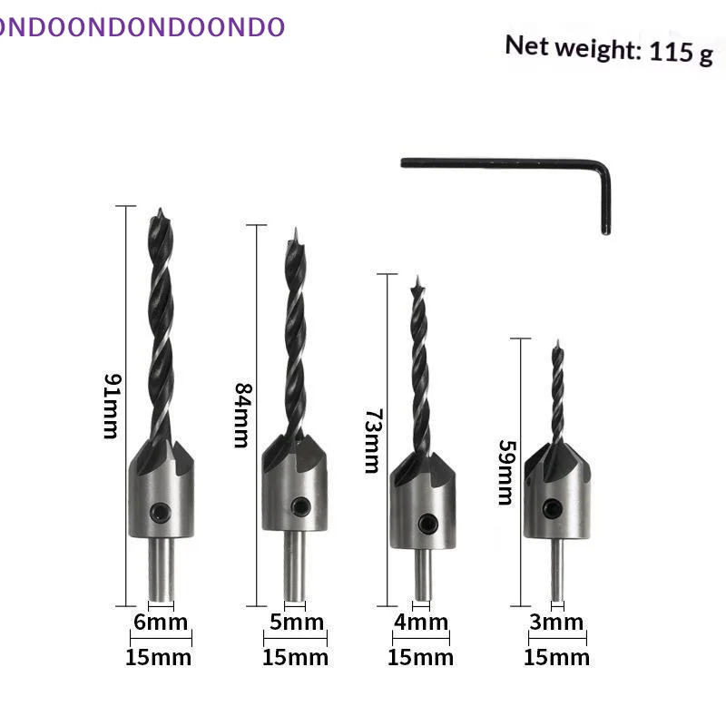 4Pcs 3-10mm Three-Pointed Counterbore Drill Bit Set For Wood Working Durable Sharp For Hobbyist Joinery DIY Craft Projects