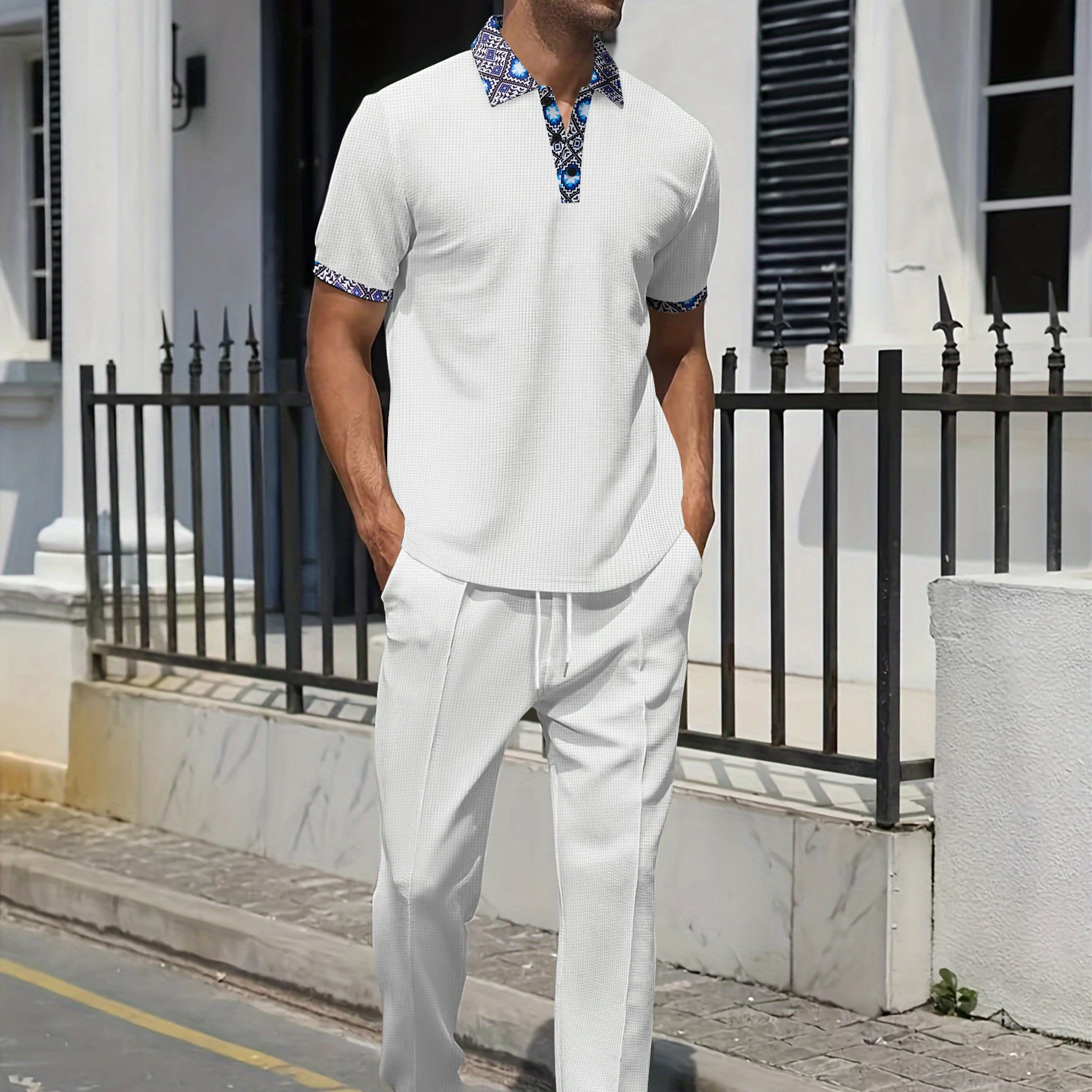 Nouvelle Collection 2026 : Ensemble Décontracté Homme – Polo en Maille Gaufrée et Pantalon – Tenue Respirante pour le Quotidien