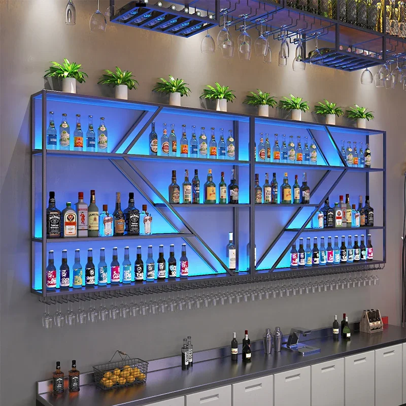 

Ironwork Creativity Bar Cabinet Landing Minimalist Modern Customized Wine Rack Restaurant Luminous Prateleira Bar Set Furniture