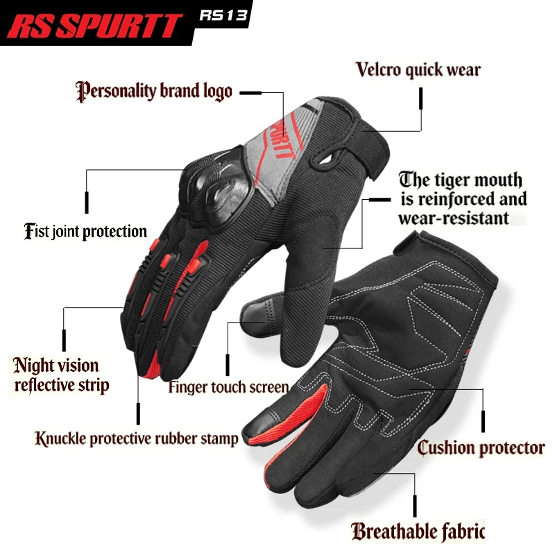 Outdoor Sports Breathable Full Finger Riding Gloves Touch Screen Protection For Motorcycle Bicycle Cycling Moto Street Scooter