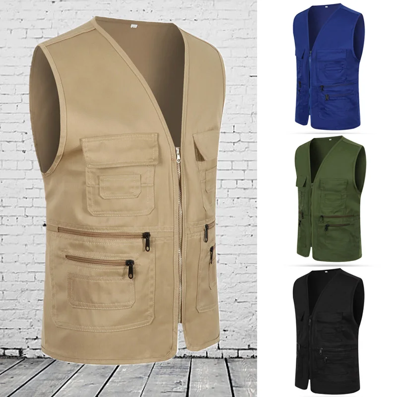 Men\'s Multi Pocket Tank Top Summer Men American Tactical Hiking Fishing Photography Director Mesh Sleeveless Outdoor Jacket Vest