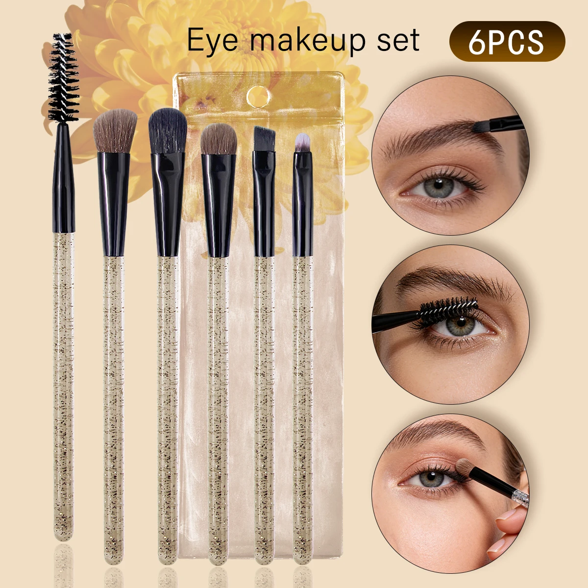 6-teiliges Make-up-Pinsel-Set mit tragbarer Aufbewahrungstasche, Lidschattenpinsel mit weichen Borsten, Nasenschattenpinsel, Eyeliner-Pinsel und Mascara-Pinsel