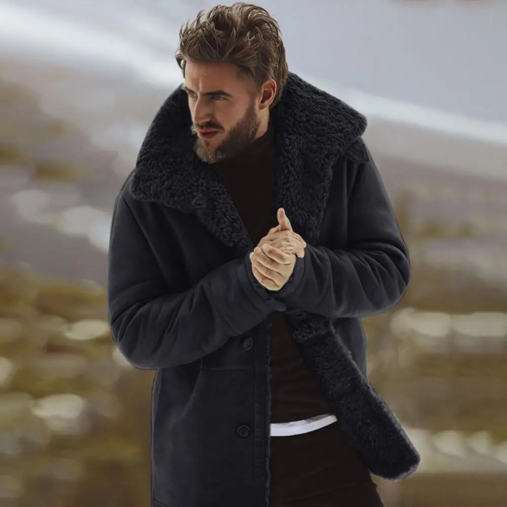 

Men Winter Coat Cold Weather Men Coat Men's Lapel Coat Winter Jacket with Pockets Single Breasted Thickened Outerwear Velvet