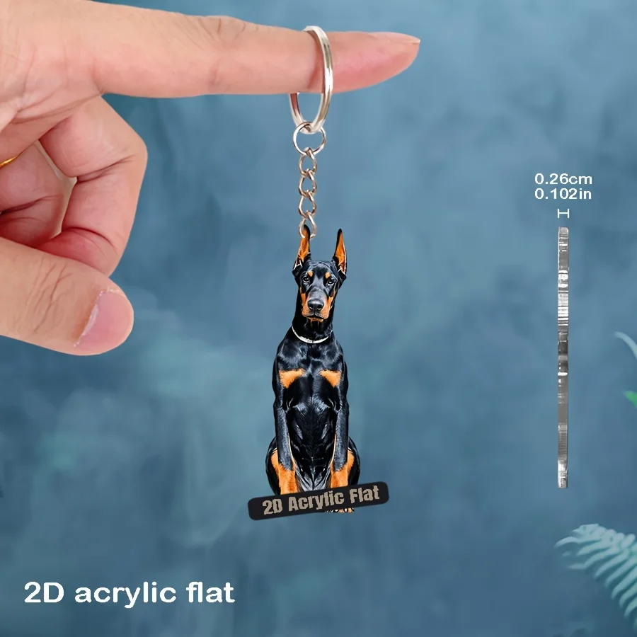 2D Loyal Doberman Keychain Cartoon Hound Acrylic Pendant for Backpacks Phone Charms Car Home Decorations Party Souvenirs For Men