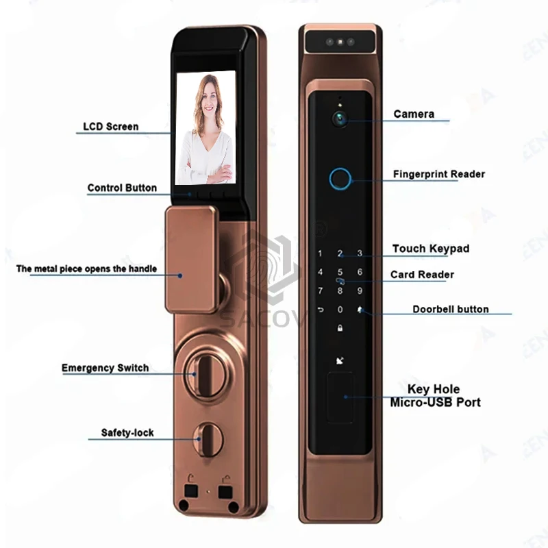 TTLOCK Lock Wifi Tuya APP Remote Voice Intercom Electronic Door Lock 3d Face Fingerprint Smart Door Lock With Camera