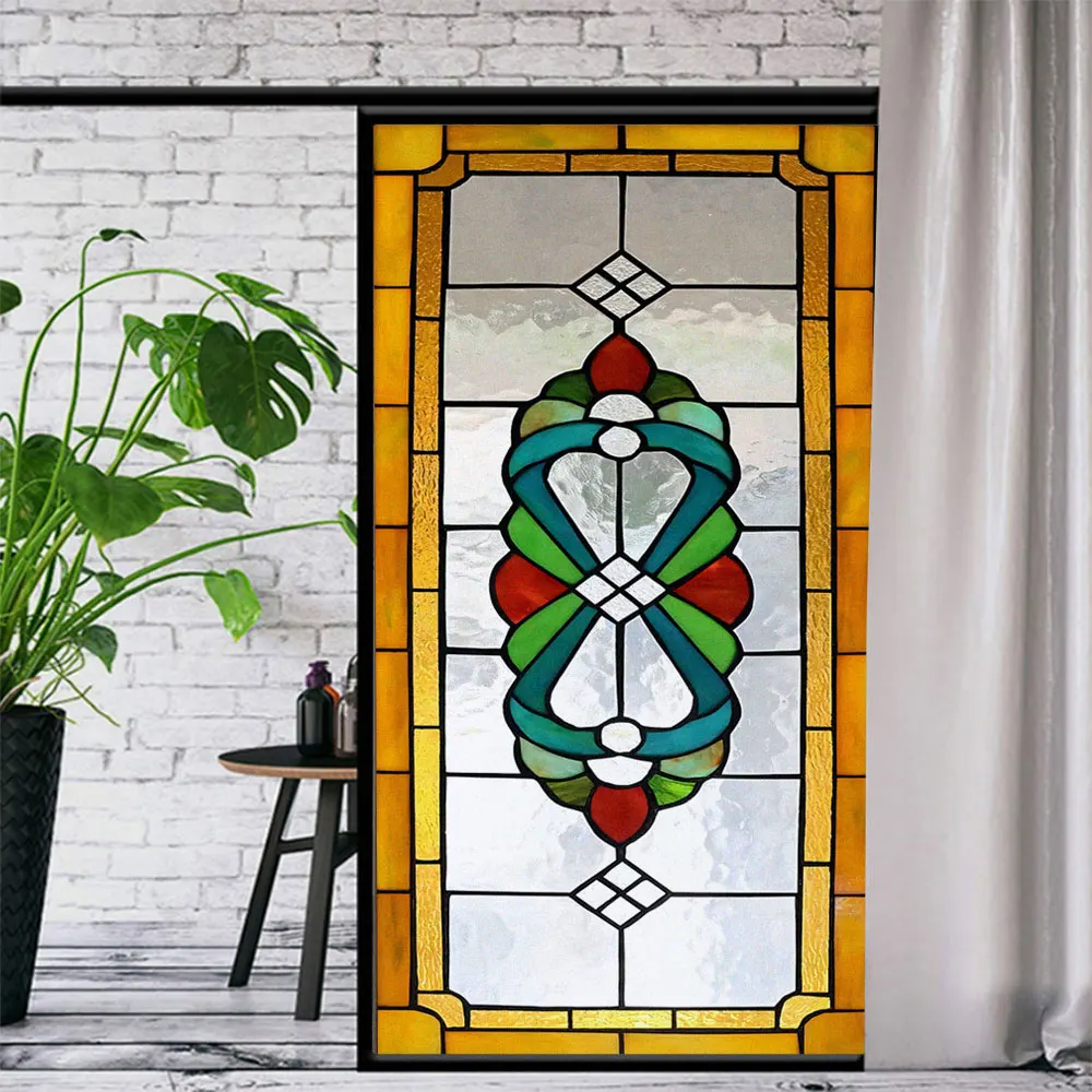 Stained Glass Pattern Decorative Privacy Window Film Heat Control Anti UV Blocking Static Cling Frosted Window Film