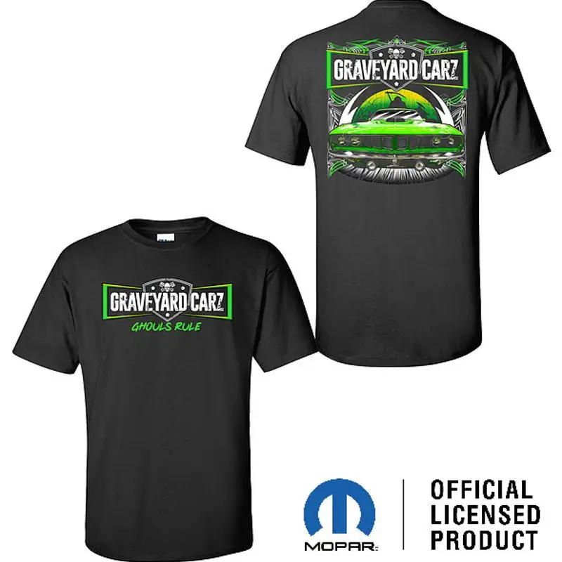 Футболка Graveyard Carz черная с лицензией Green Plymouth Hemi Cuda