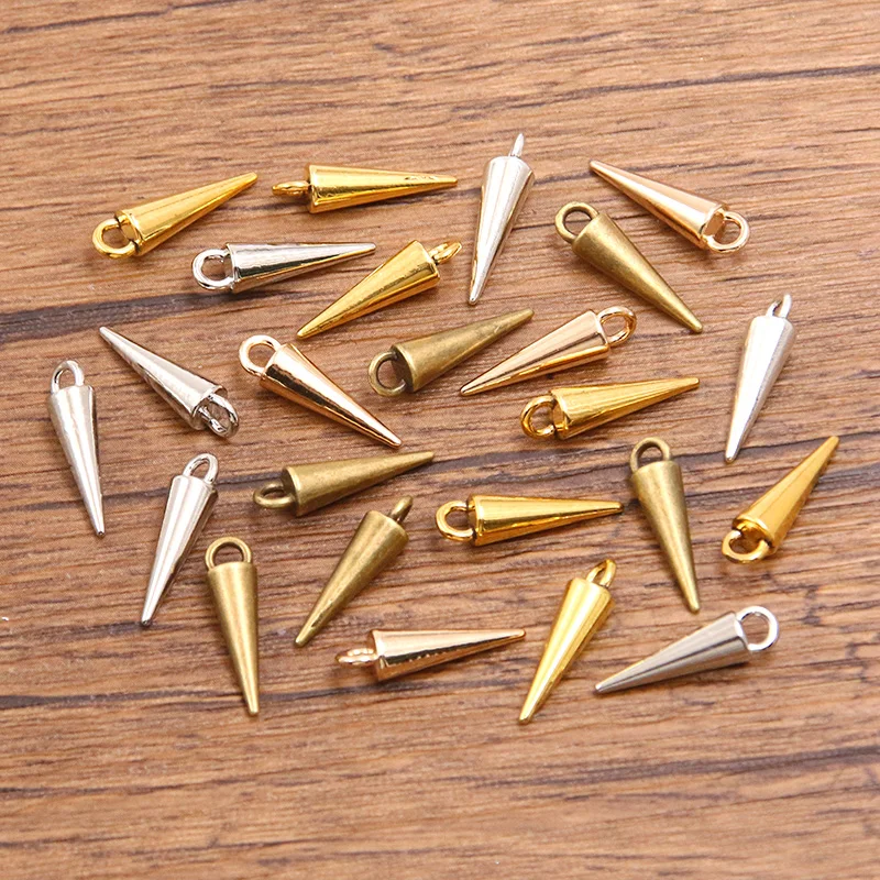 60PCS 4*15mm 5 Color Wholesale Metal Alloy Smooth Surface Conical Pendant Charms For Jewelry Making DIY Handmade Craft