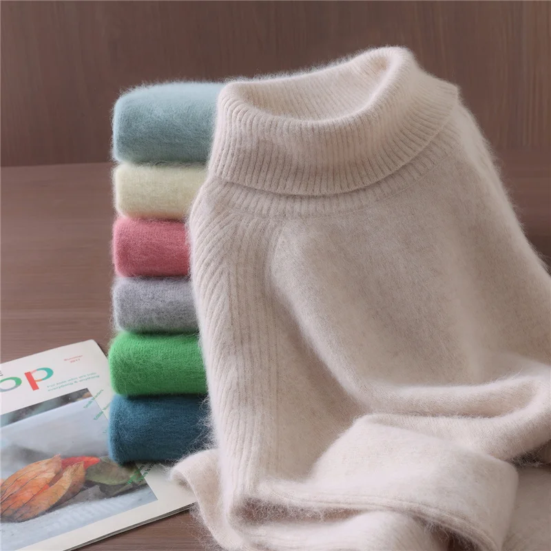 

Autumn And Winter Thick High Lapel Wool Women's Loose Pullover Warm Sweater Long Sleeve Mink Cashmere Bottoming Shirt