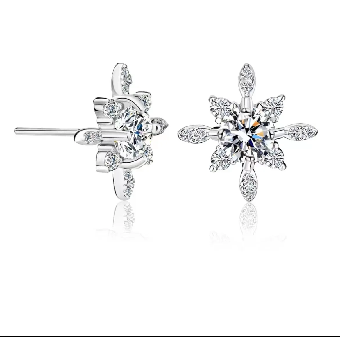 925 Sterling Silver 0.5 Carat Moissanite Big Snowflake Earrings Fashion Trend Design High-End Light Luxury Niche Lady Gift