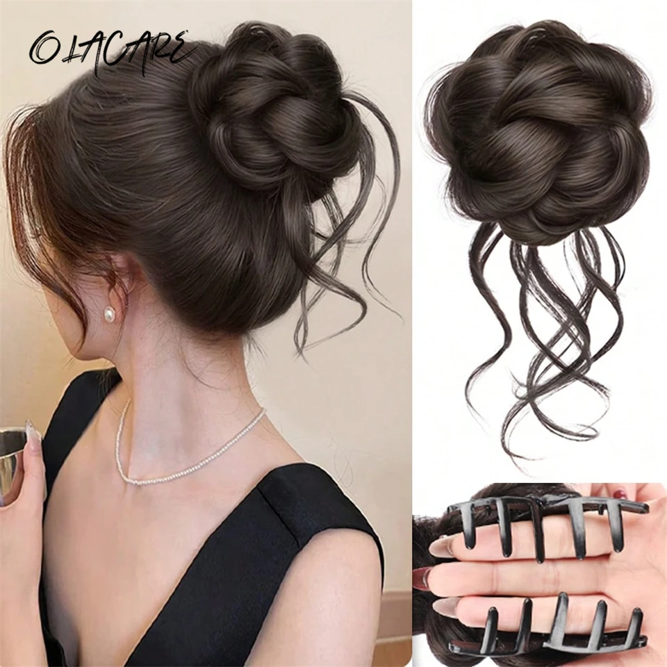OLACARE Bun Chignon Hairpiece Extensions Curly Faux Bun Hair Pieces Messy Bun Hair Piece Claw Clip Tousled Updo Hair for Womens