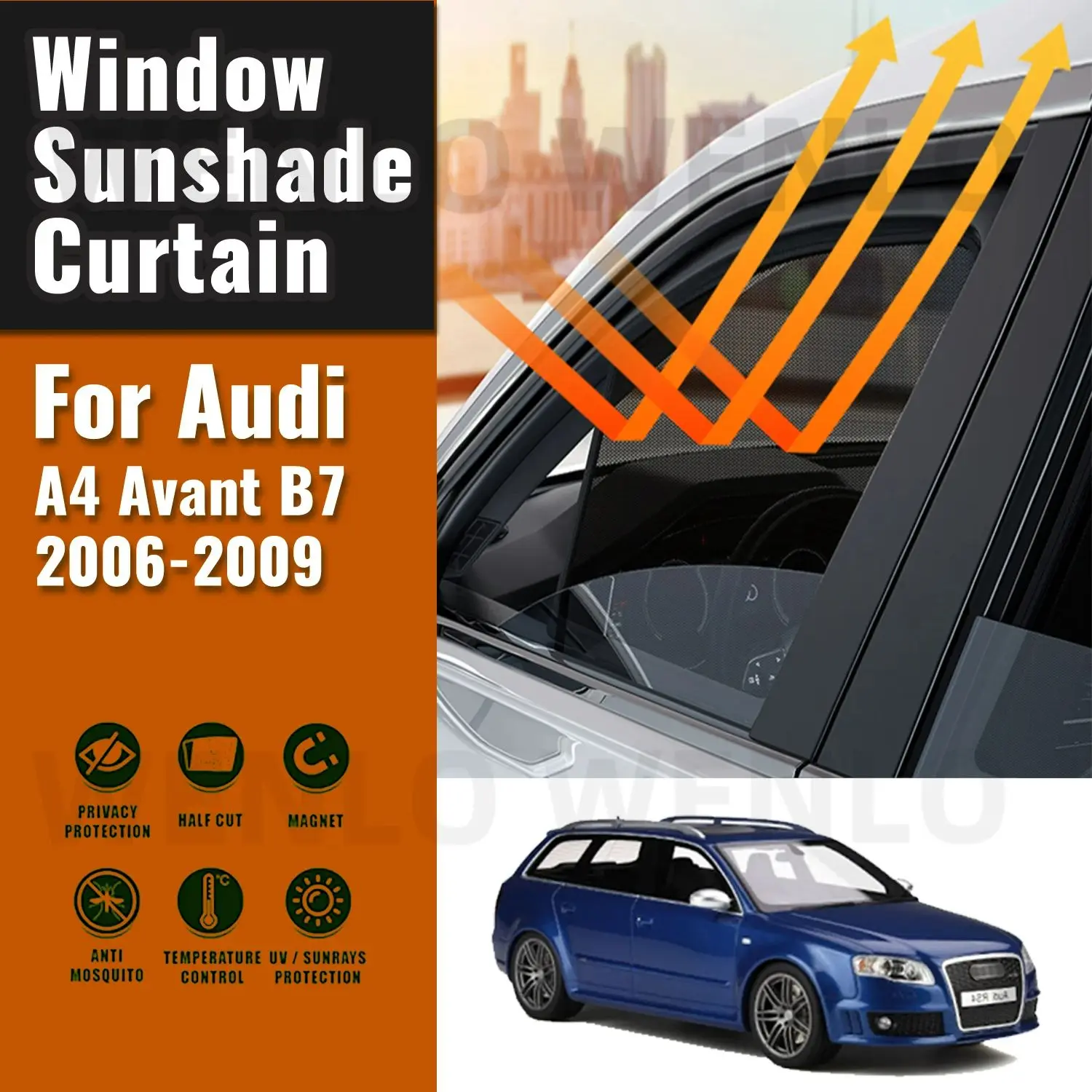 For Audi A4 Avant B7 2006 2007 2008 2009 Side Window Sun Shade Visor Car Sunshade Front Rear Windshield Frame Curtains Shield