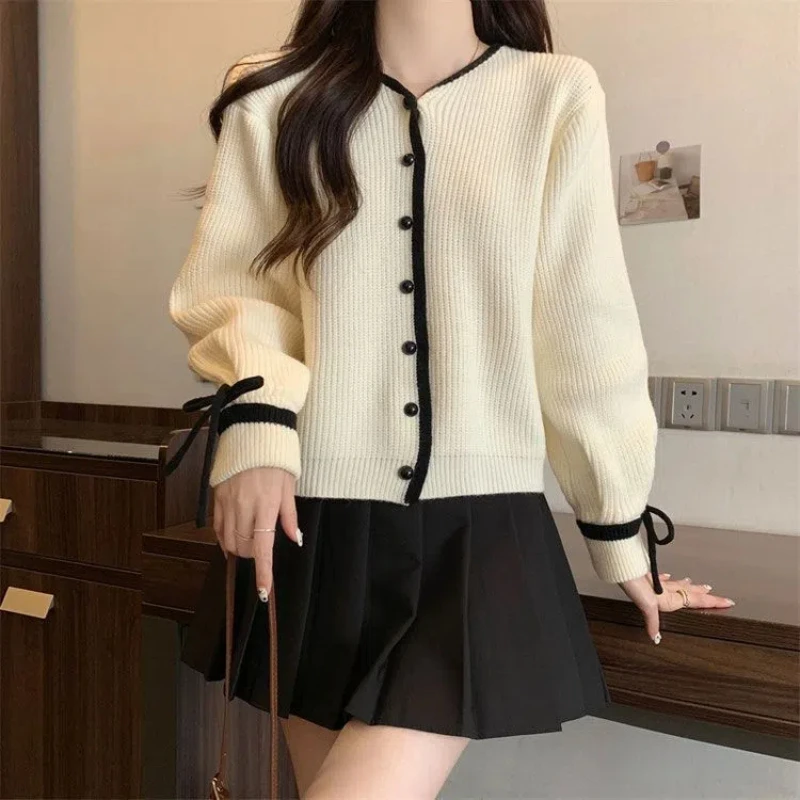 Vintag Chinese Style Autumn/Winter New Sweaters Women\'s V-Neck Single Breasted Bandage Chic Long Sleeve Cardigan Knitted Tops