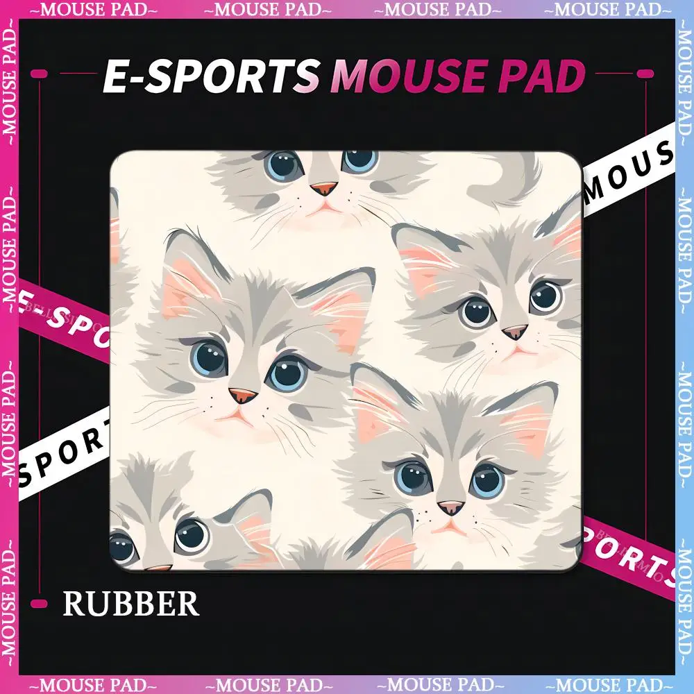 Cartoon Kitten Mouse Pad Small Office Computer Desk Mat Desktop Keyboard Mouse Pads Laptop Pad Non-slip Desk Pad Home Decoration