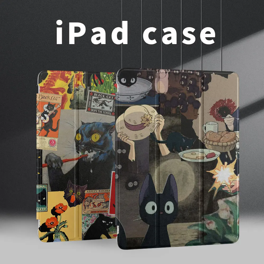 Ipad case Funny black cat pattern 2022Pro 11 Case Air 5 For Funda ipad10th Generation Mini 6 2024 10.2 9.7 8.3in 2018Cover