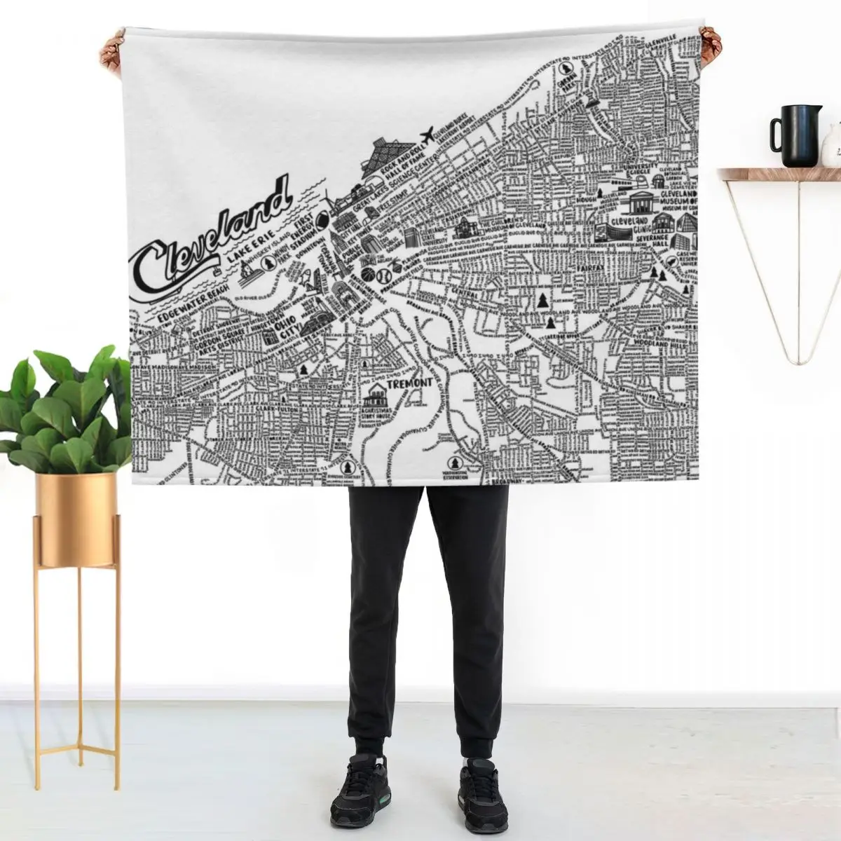 Cleveland Ohio Map Throw Blanket warm for winter For Decorative Sofa Kid'S Blankets For Sofas Beautifuls Luxury St Blankets